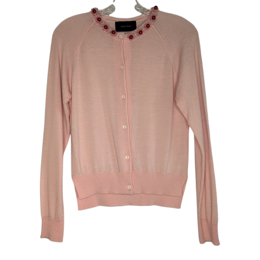 Simone Rocha Embellished Pink Merino Wool Cardigan, size XS, made in Italy